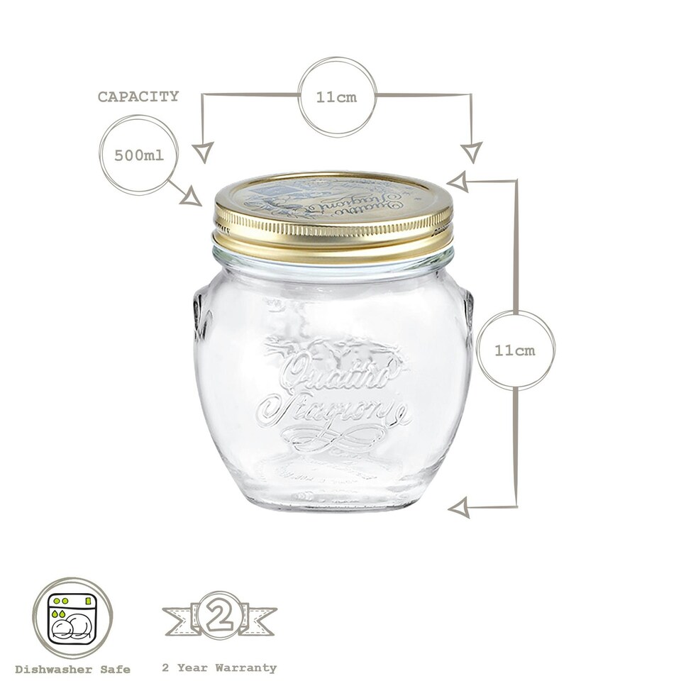image 1 of Bormioli Rocco Quattro Stagioni Glass Preserving Jars - 500ml - Clear - Pack of 4