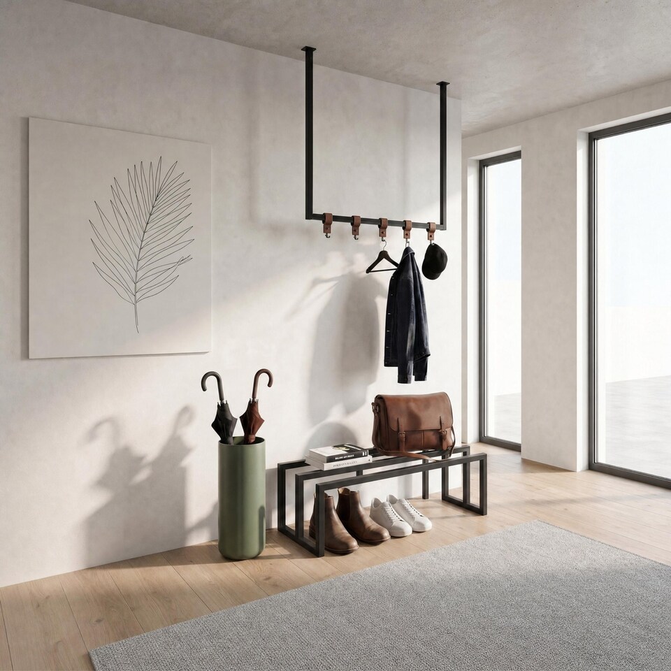 image 1 of Decortie Roya Hall Set Shoe Rack and Hook Rail Black