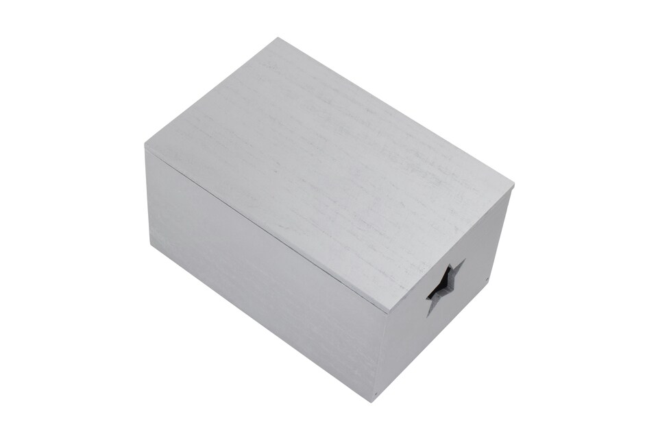 image 1 of Soft Wood Silver Painted Storage Box with Star Cut Out | Silver | Silver | One Size | 1