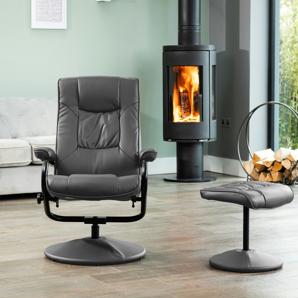 image 1 of Gibson Swivel Recliner and Footstool - Grey
