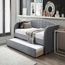 Fabric Day Bed Grey with pull out bed | Grey | Single