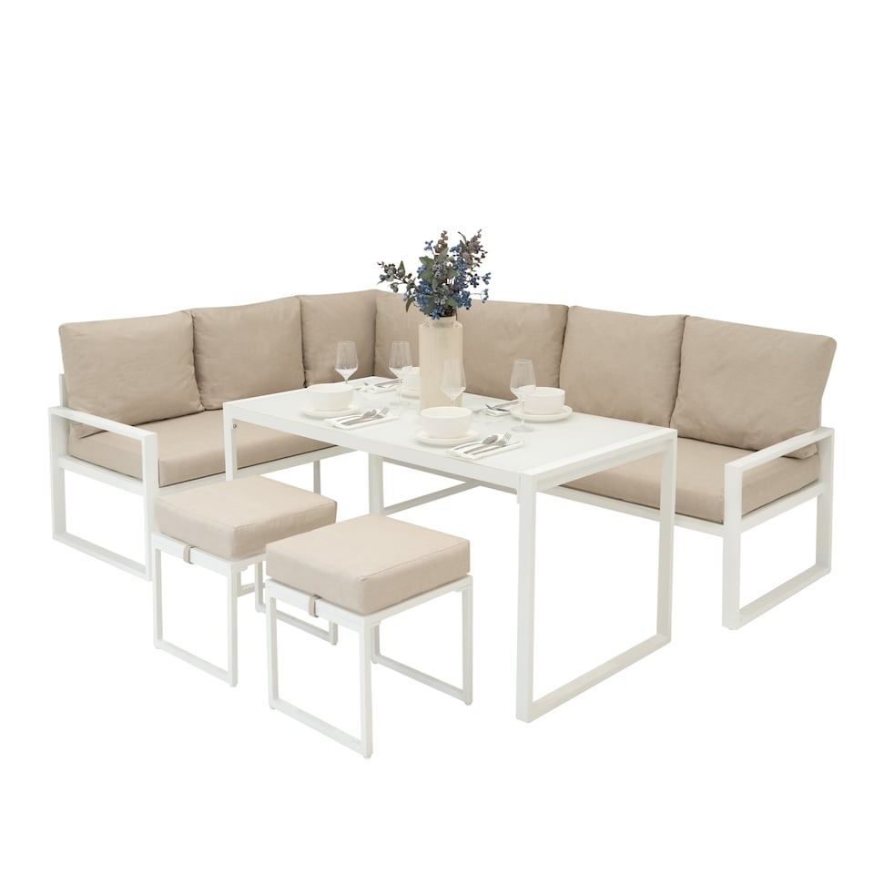 image 1 of Aluminium Corner Sofa Set - White