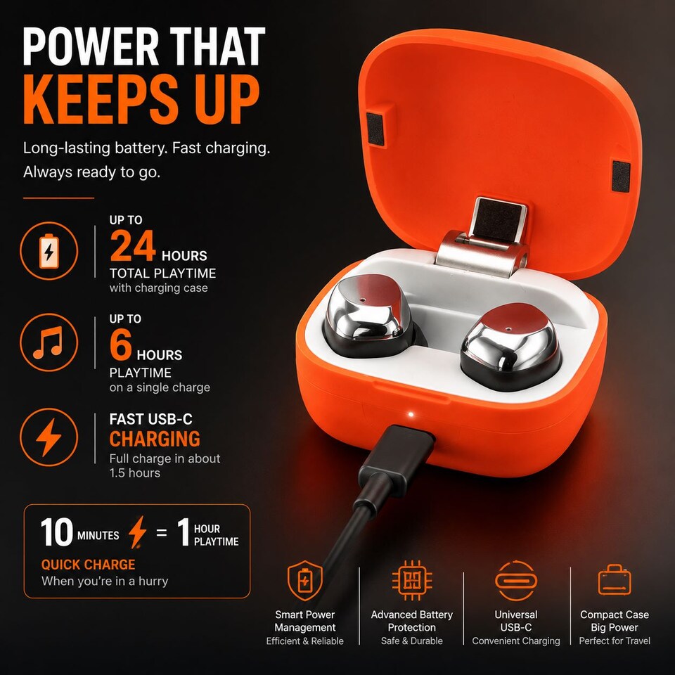 image 1 of Krane & Bauer Tornado Wireless In-Ear Headphones, Orange
