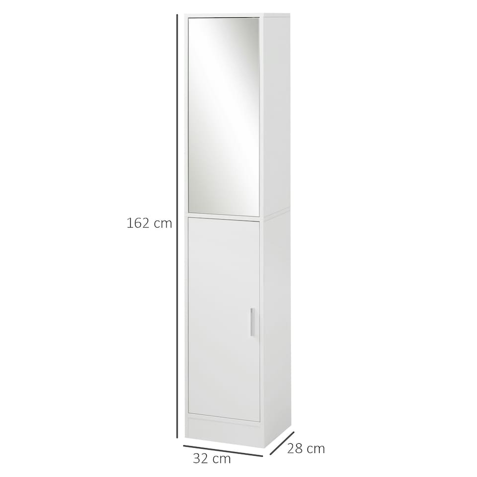 image 1 of kleankin Tall Mirrored Bathroom Cabinet with Adjustable Shelf White