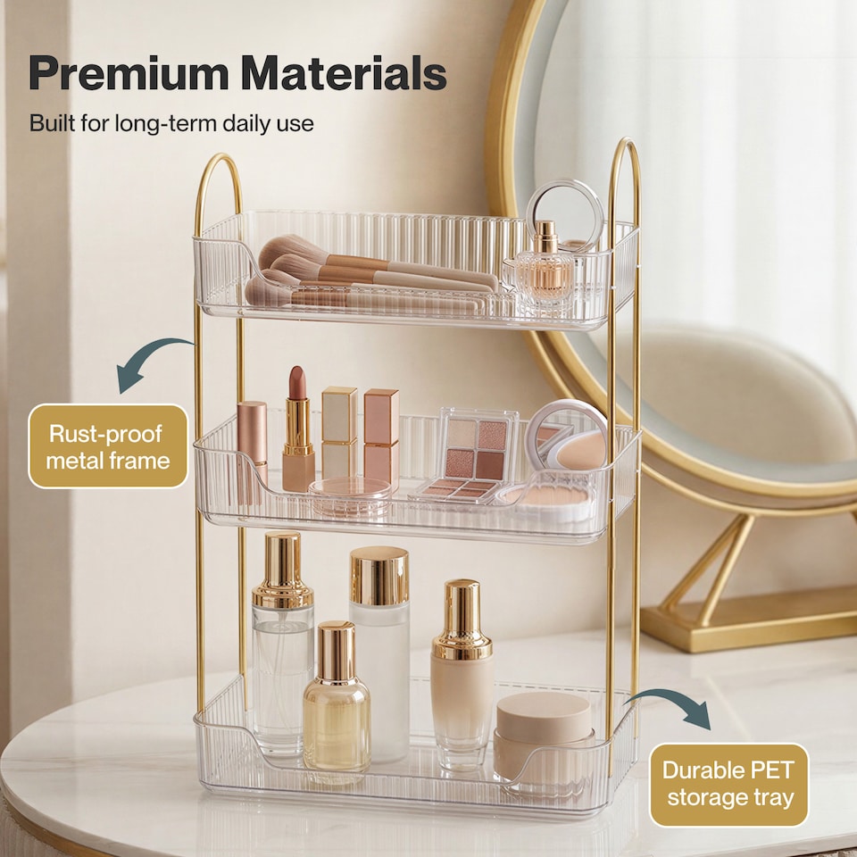 image 1 of ilus Makeup Organiser Modern Minimalist 3-Tier Cosmetic Storage Rack Beauty | White | White