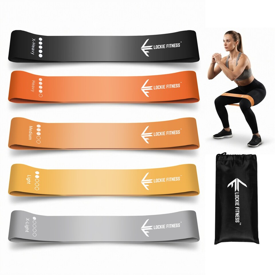 image 1 of Resistance Band Set of 5, Natural Latex Loops for Women & Men, Anti-Roll, Skin-Friendly, for Legs & Glutes, Home Workouts, Pilates & Yoga