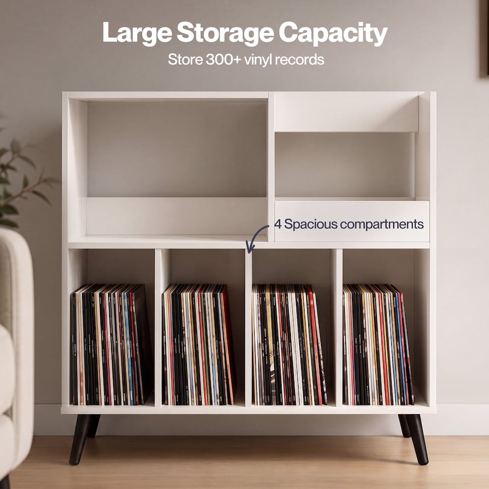 image 1 of Levede Record Player Stand 300+ Album Storage Turntable Cabinet Rubber Wood