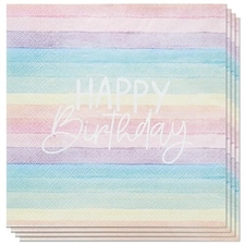 Pastel Rainbow Stripes Happy Birthday Luncheon Paper Napkins 3 Ply 33cm - Pack of 16 | Multi