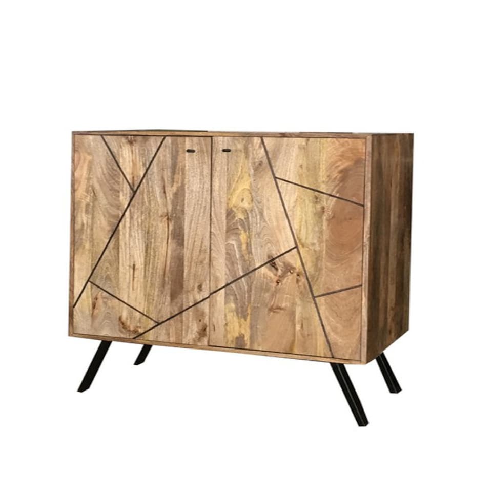 image 1 of Amar Wine Rack/Bar - Iron Base - Mango Wood/Iron - L46 x W90 x H99 cm - Light Finish - Assembly Required