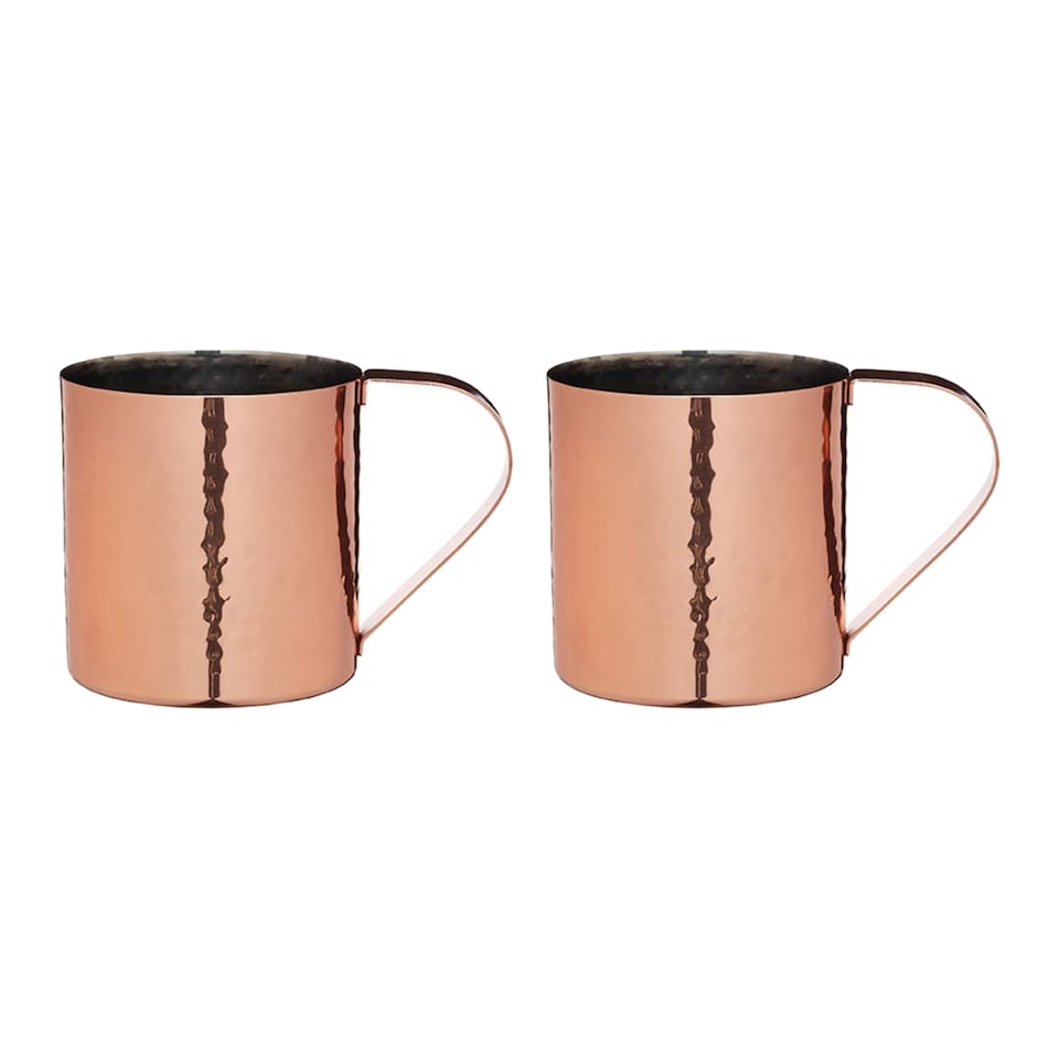 image 1 of BarCraft Set of 2 Hammered Copper Moscow Mule Mugs, 550ml Cocktail Drinking Cups