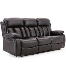 Chester 3 Seater Manual High Back Bonded Leather Recliner Sofa (Brown