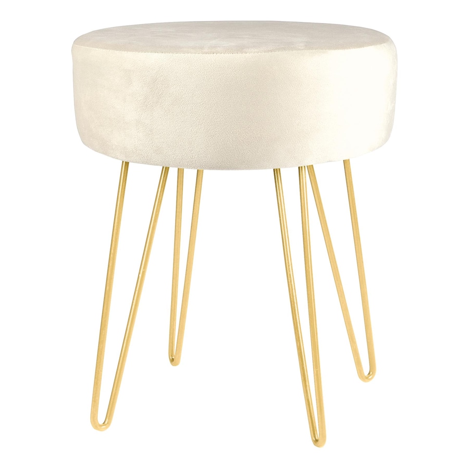 image 1 of Harbour Housewares Round Velvet Footstool - H40 x D35cm - Cream/Gold | Cream | Cream/Gold
