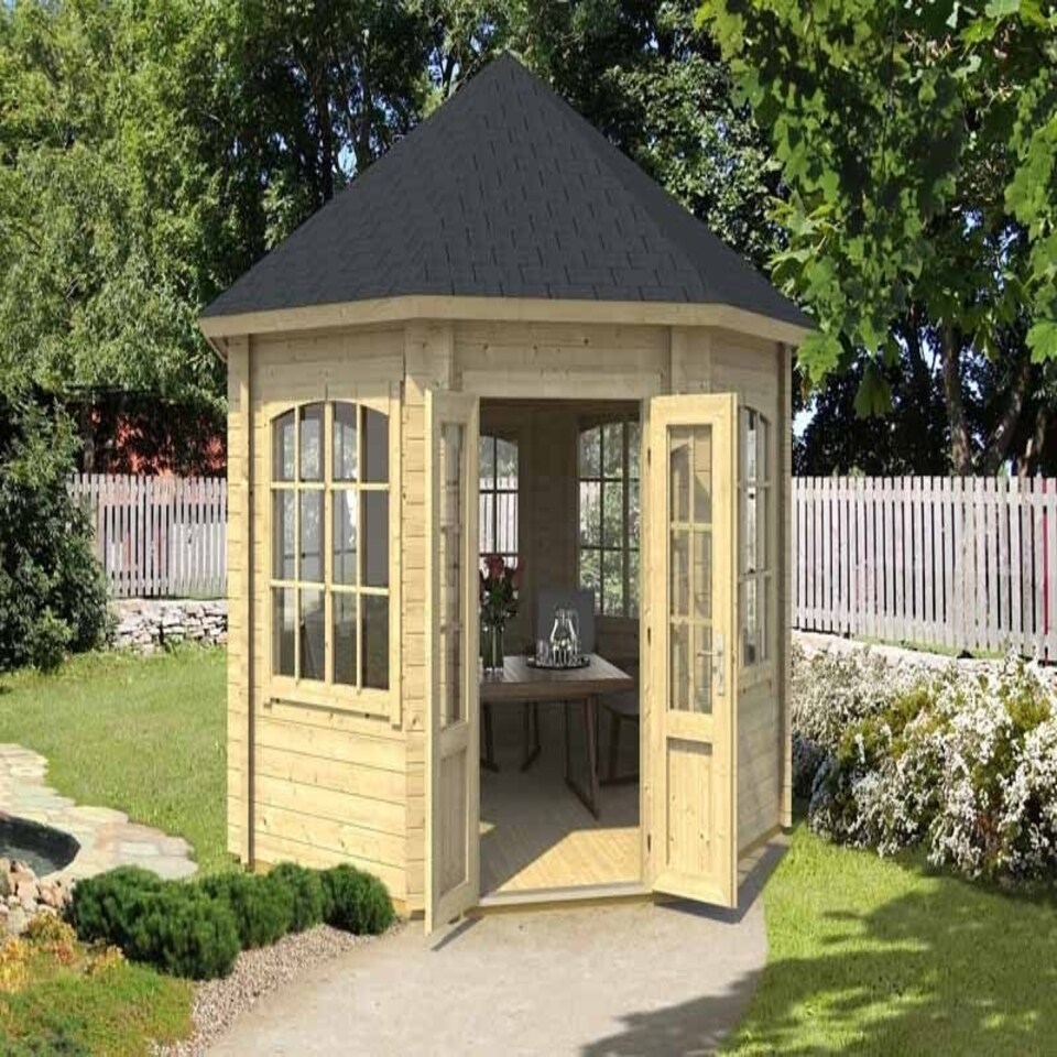 image 1 of Jamaica-Log Cabin, Wooden Garden Room, Timber Summerhouse, Home Office - L389.4 x W389.4 x H345.4 cm Brown