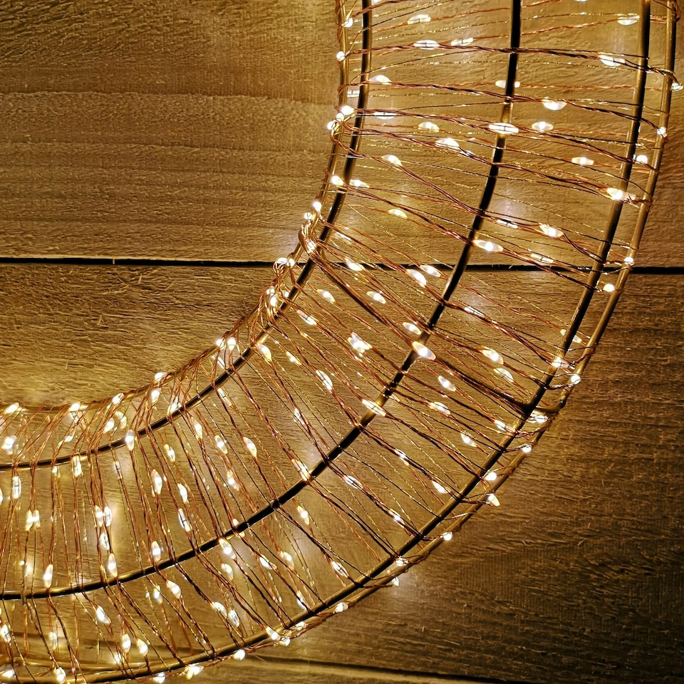 image 1 of Rose Gold Wreath With Warm White LEDs 600 Bulb 45cm