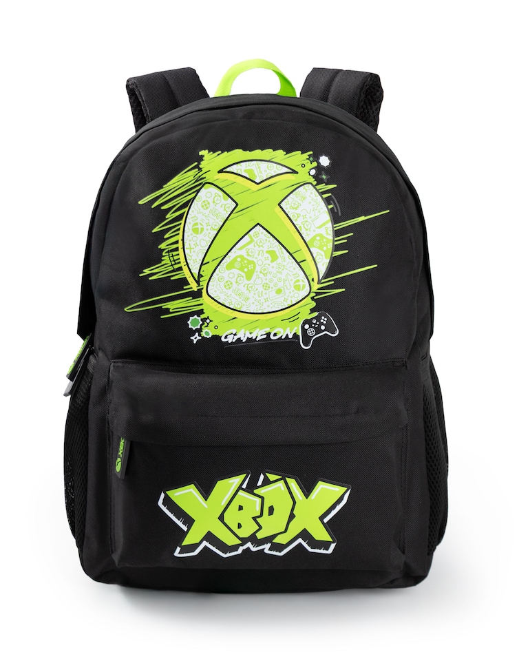 image 1 of Xbox Unisex Kids Black Logo Backpack | Zip-Up School Bag with 'Game On' Print & Green Accents | Ideal for Back to School & Carrying Books | Xbox Merch | Black | Black