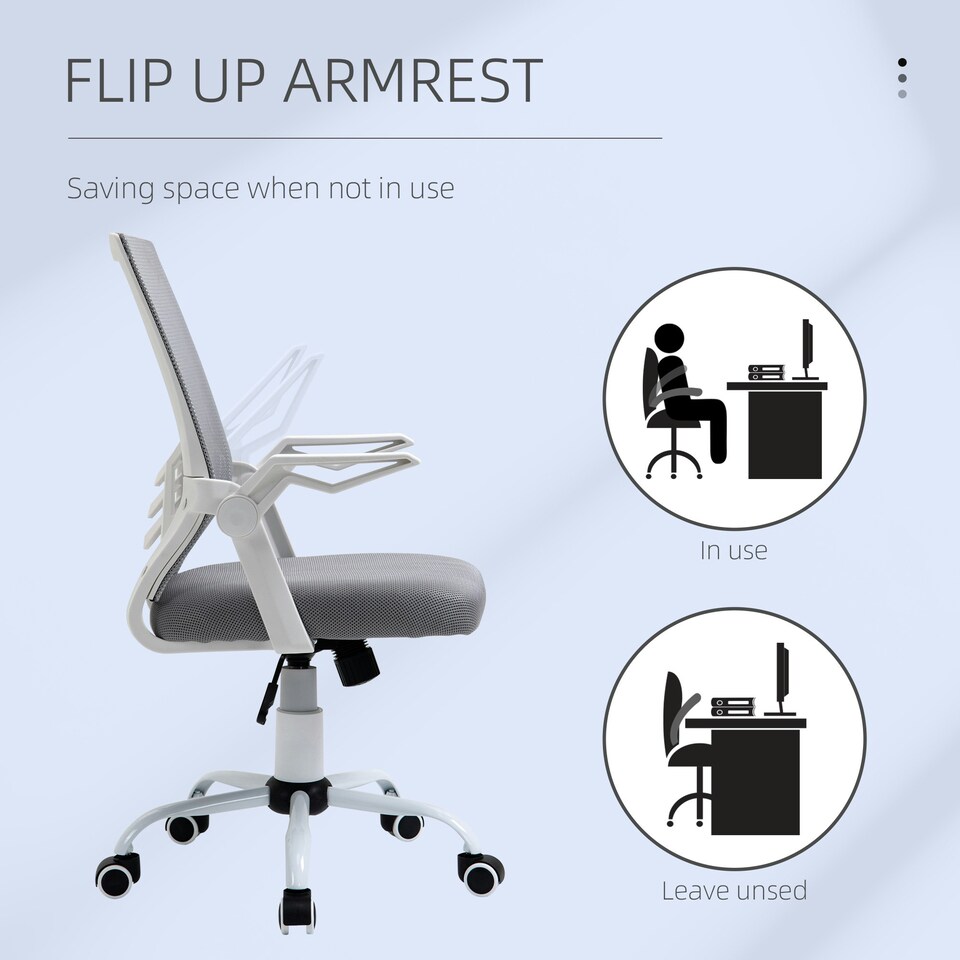 image 1 of Vinsetto Mesh Swivel Office Chair Task Computer Chair w/ Lumbar Support, Grey