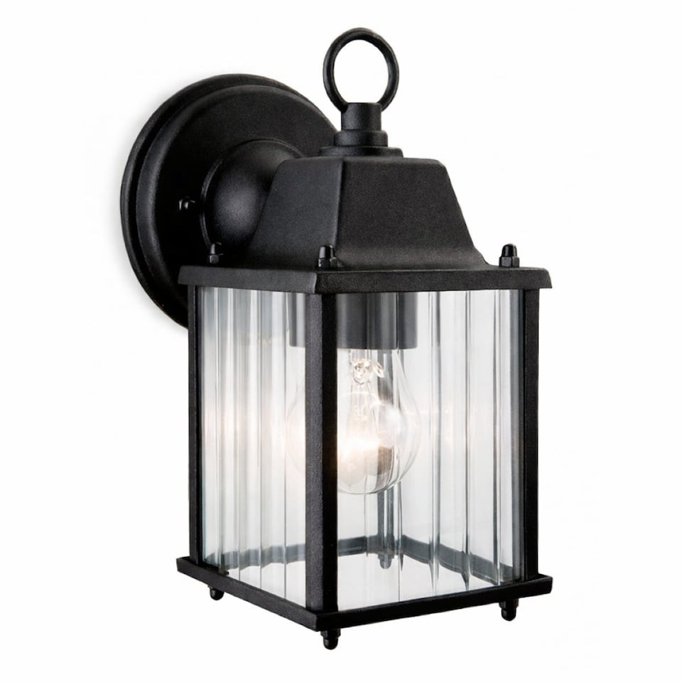 image 1 of CGC Santiago Mini Matt Black Coach Lantern Wall Light with Ribbed Glass
