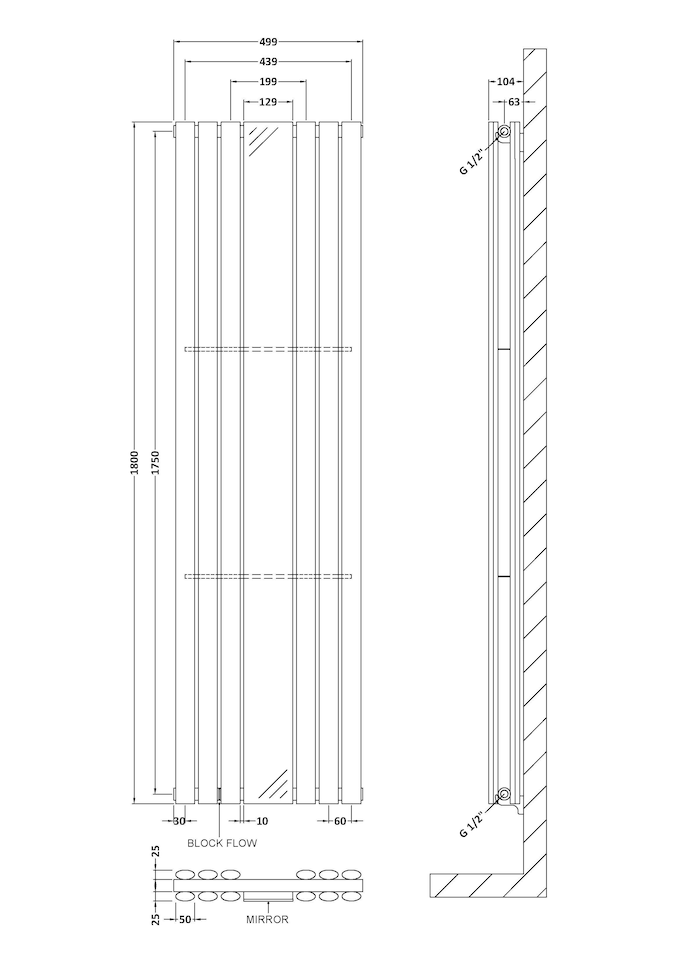 image 1 of Balterley Embrace Vertical Double Panel Radiator with Mirror | White | High Gloss White | 1
