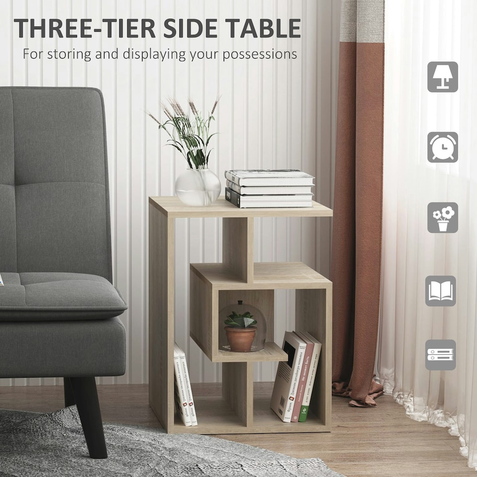 image 1 of HOMCOM 3-Tier Side End Table Open Shelves Storage Magazine Desk Yellow