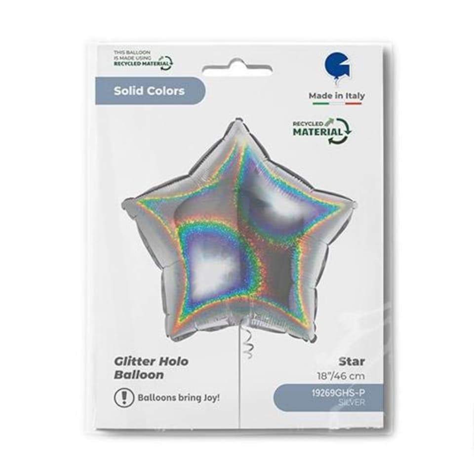image 1 of Glitter Holographic Silver Star Shape Foil Helium Balloon 46cm / 18 in