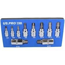 Triple Square Spline And Tamperproof Sockets 1/4" 3/8" And 1/2" Dr 10pcs AT303