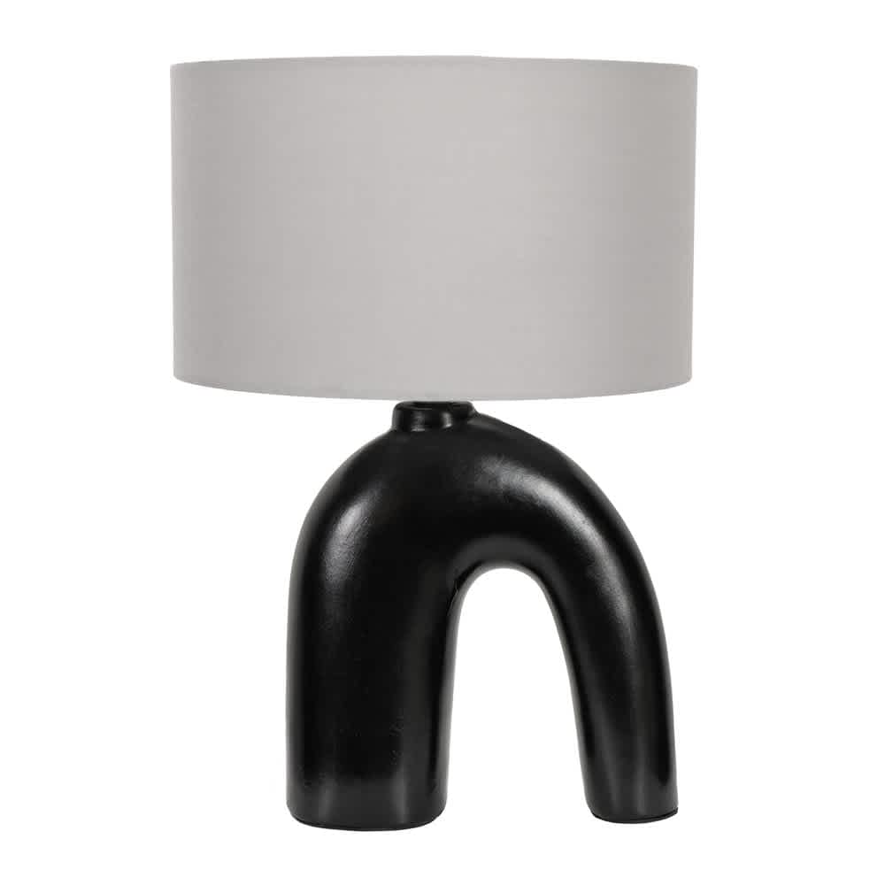 ValueLights Lia Fabric Drum Lamp Shade Black Arch Abstract Ceramic Table Lamp with LED Bulb in Grey