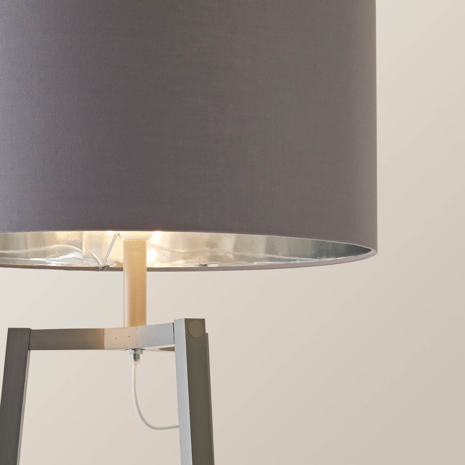 image 1 of ValueLights Hiru Grey 3 Tier Shelf Floor Lamp Grey Chrome Shade | Grey