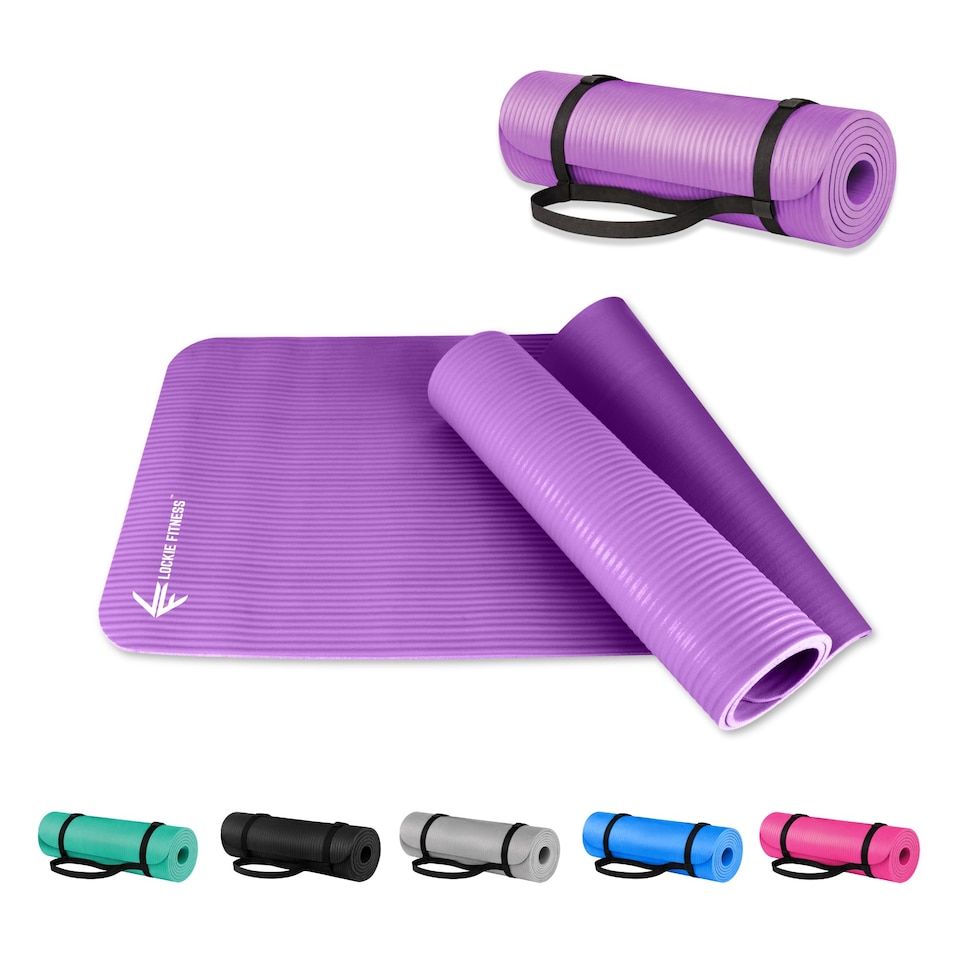 image 1 of Lockie Fitness Yoga Mat 8 mm Thick, Non Slip Exercise Mat for Women and Men, TPE Foam Pilates Mat, Gym Mat for Home Workout, Yoga, Pilates, Exercise & Gymnastics, 180 x 60 cm, Purple