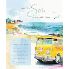 Words 'n' Wishes Birthday Card, With Love Son, From The Moments in Time Range, For Him, Campervan Illustration