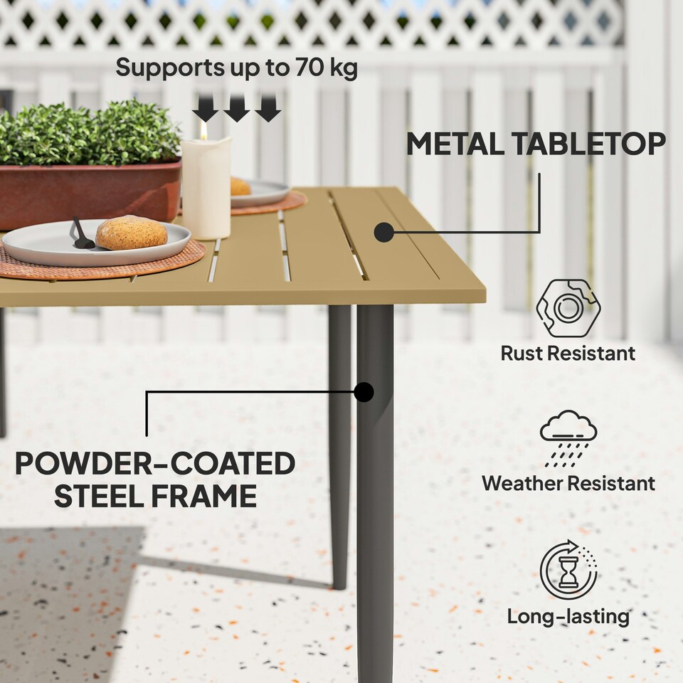 image 1 of Outsunny 150 x 90cm Garden Dining Table with Parasol Hole, Table Only, Brown