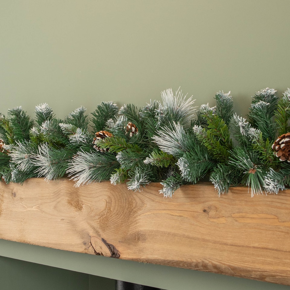 image 1 of 270cm x 25cm Frosted Glacier Christmas Garland with Pine Cones