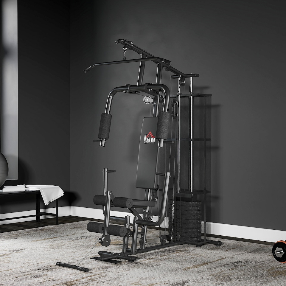 image 1 of HOMCOM Multifunction Home Gym Weight Training Station Machine Black