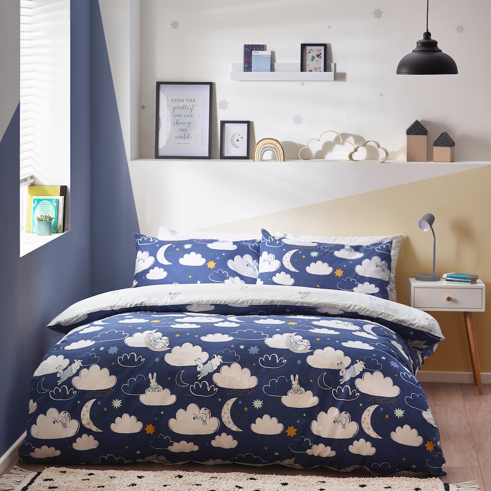 image 1 of Peter Rabbit Sleepy Head Reversible Duvet Cover Set, Blue