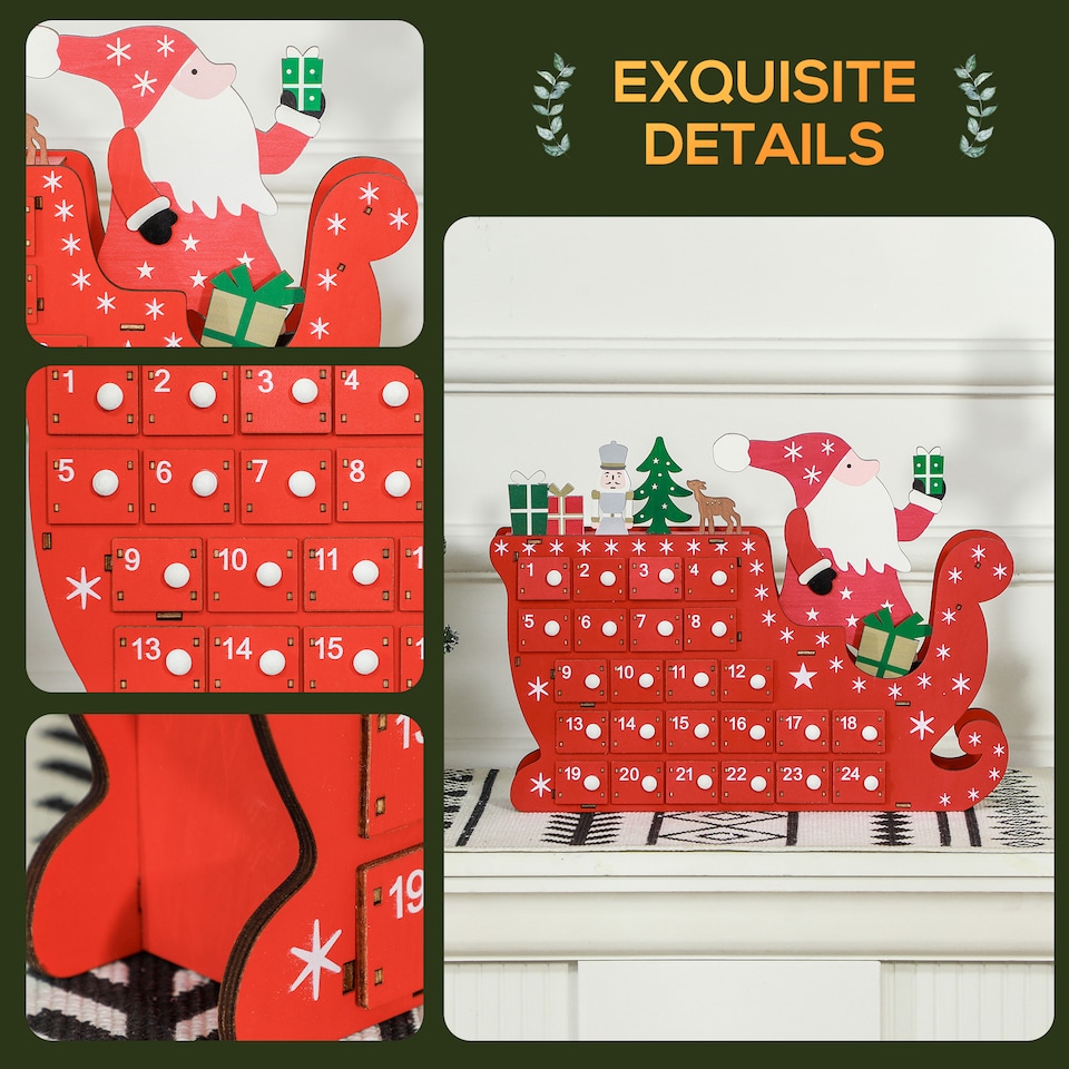 image 1 of HOMCOM Christmas Advent Calendar with 24 Countdown Drawers, Reusable mas Decor, Christmas Gift