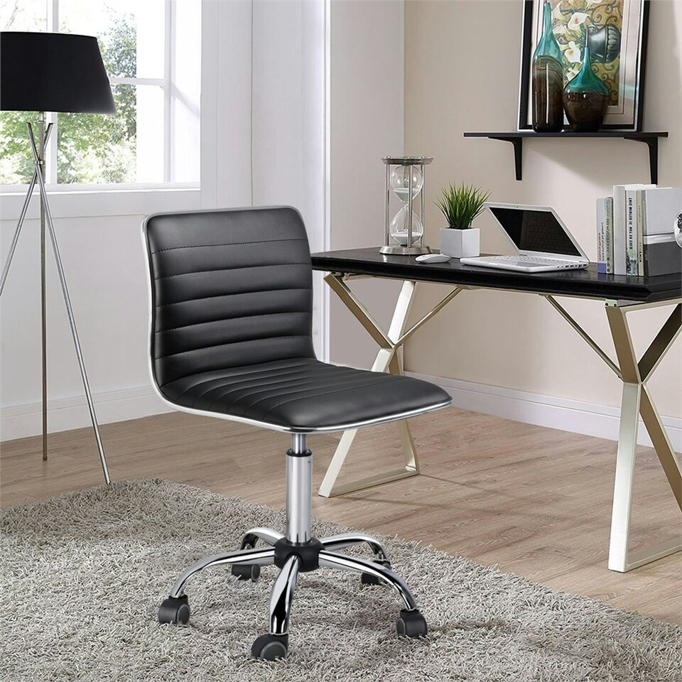 image 1 of Yaheetech PU Leather Low Back Armless Desk Chair | Black