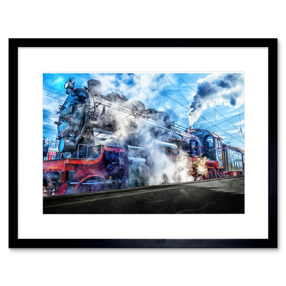 image 1 of Vintage Steam Engine Train Spotter Fan 9x7" Black Framed Wall Art Print