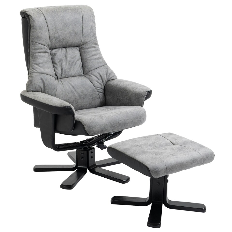 image 1 of HOMCOM Recliner Armchair Footstool Duo Vintage Wood Base Home