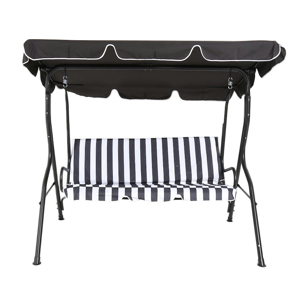 image 1 of Charles Bentley 2-3 Seater Garden Patio Swing Seat Hammock Chair - Grey Striped