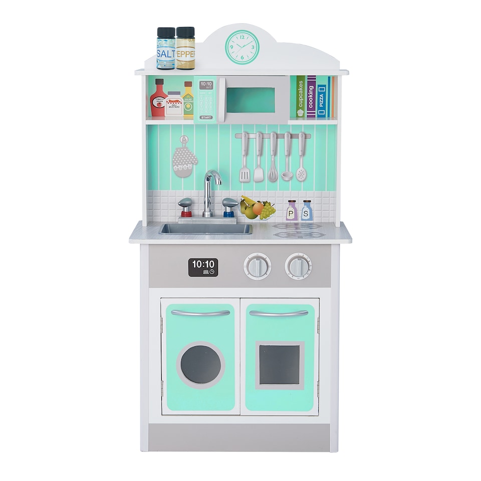 image 1 of Teamson Kids Wooden Play Kitchen with Sink, Oven and Storage, Madrid Red