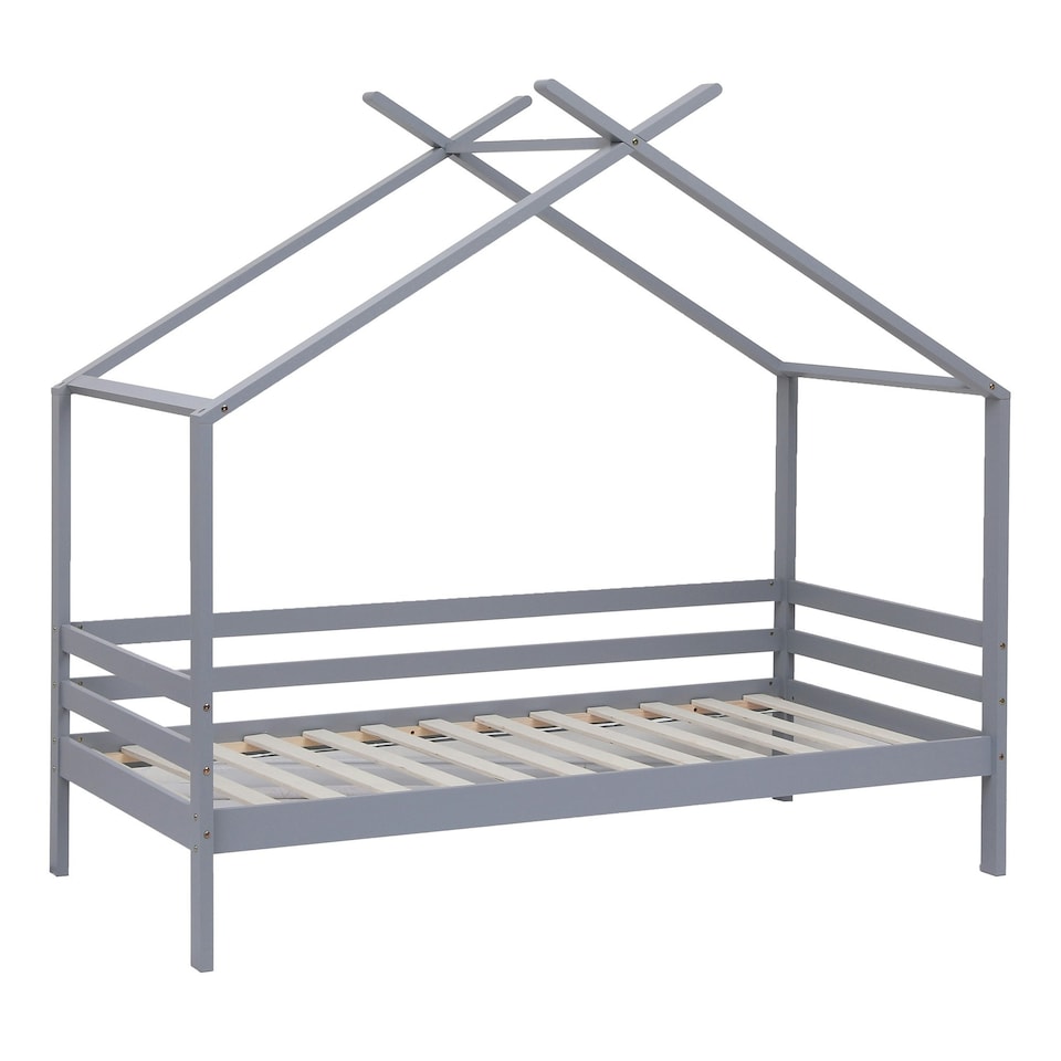 image 1 of Teddy Kids Childrens Grey Wooden House Treehouse Single Bed Frame (Single) | Grey | Grey | Single