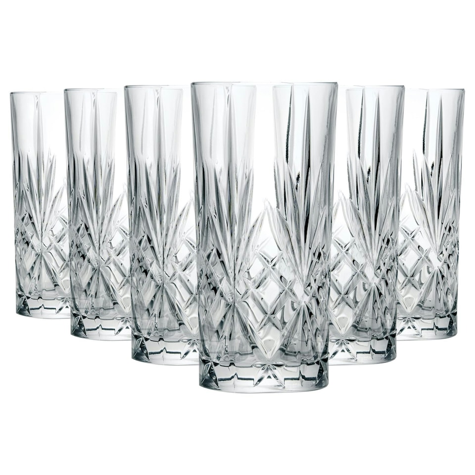 image 1 of RCR Crystal Melodia Highball Glasses - 360ml - Pack of 6 - Juice Glass Dishwasher Safe Drinking Glass Drinks Glass Clear