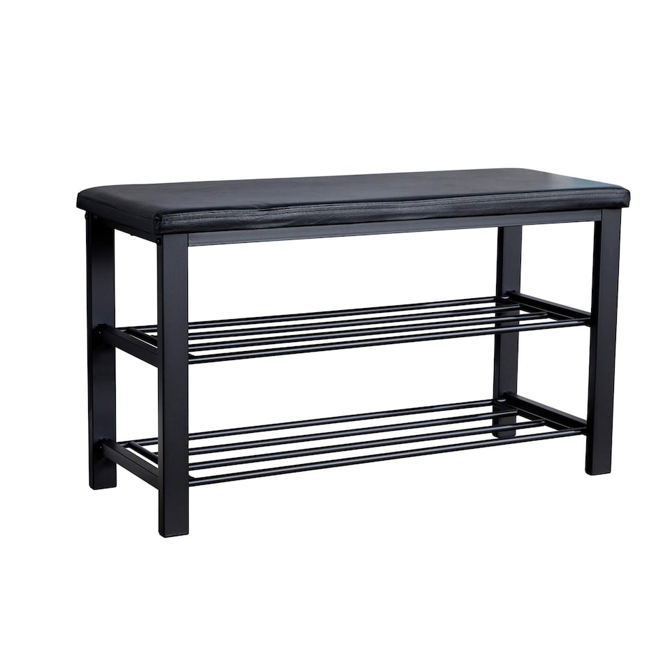 image 1 of Metal Shoe Bench with Storage Shelfs For Entryway Hallway Seating | Black