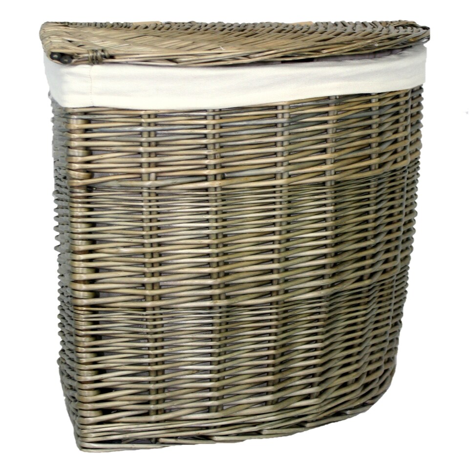 image 1 of Antique Wash Small Corner Laundry Basket | White | White