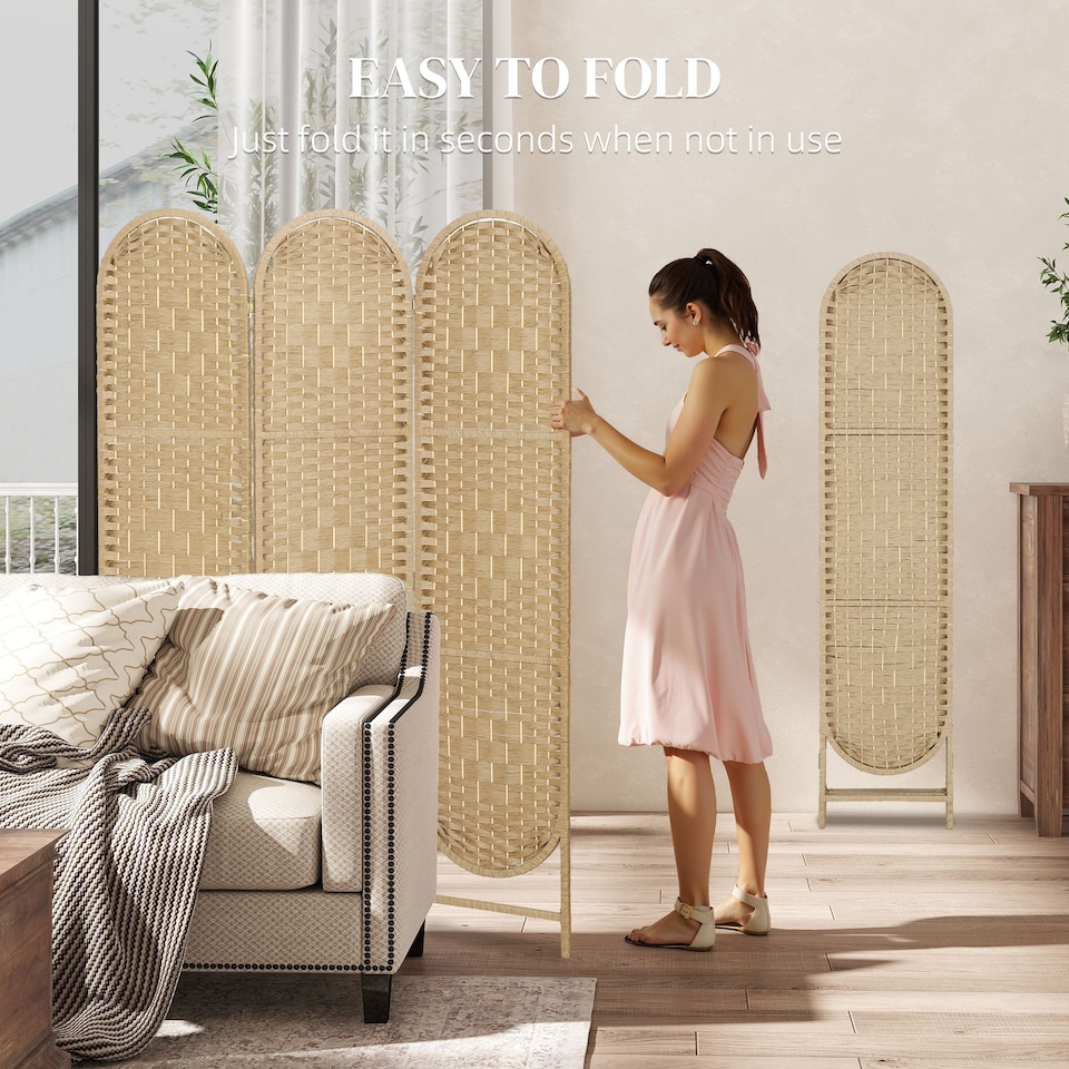 image 1 of HOMCOM 3-Panel Folding Freestanding Privacy Screen, Natural Wood Finish