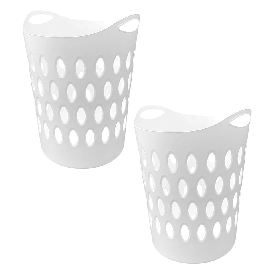 image 1 of 1 x White Large Tall Lightweight Plastic Washing Clothing Laundry Utility Basket With Handles White