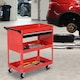 image 2 of DURHAND 3-Tier Tool Trolley Cart Storage Shelf Roller Cabinet DIY Box Garage Workshop with Drawer Red