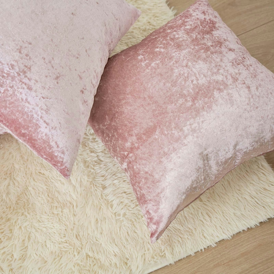 image 1 of OHS 2 x Luxury Plain Crushed Velvet Cushion Covers, 45x45cm - Blush Pink