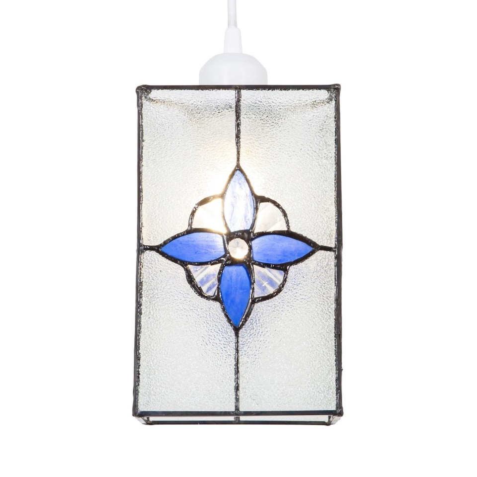 image 1 of Traditional Clear Glass Tiffany Style Pendant Light Shade with Royal Blue Panels | Blue | Blue | 1