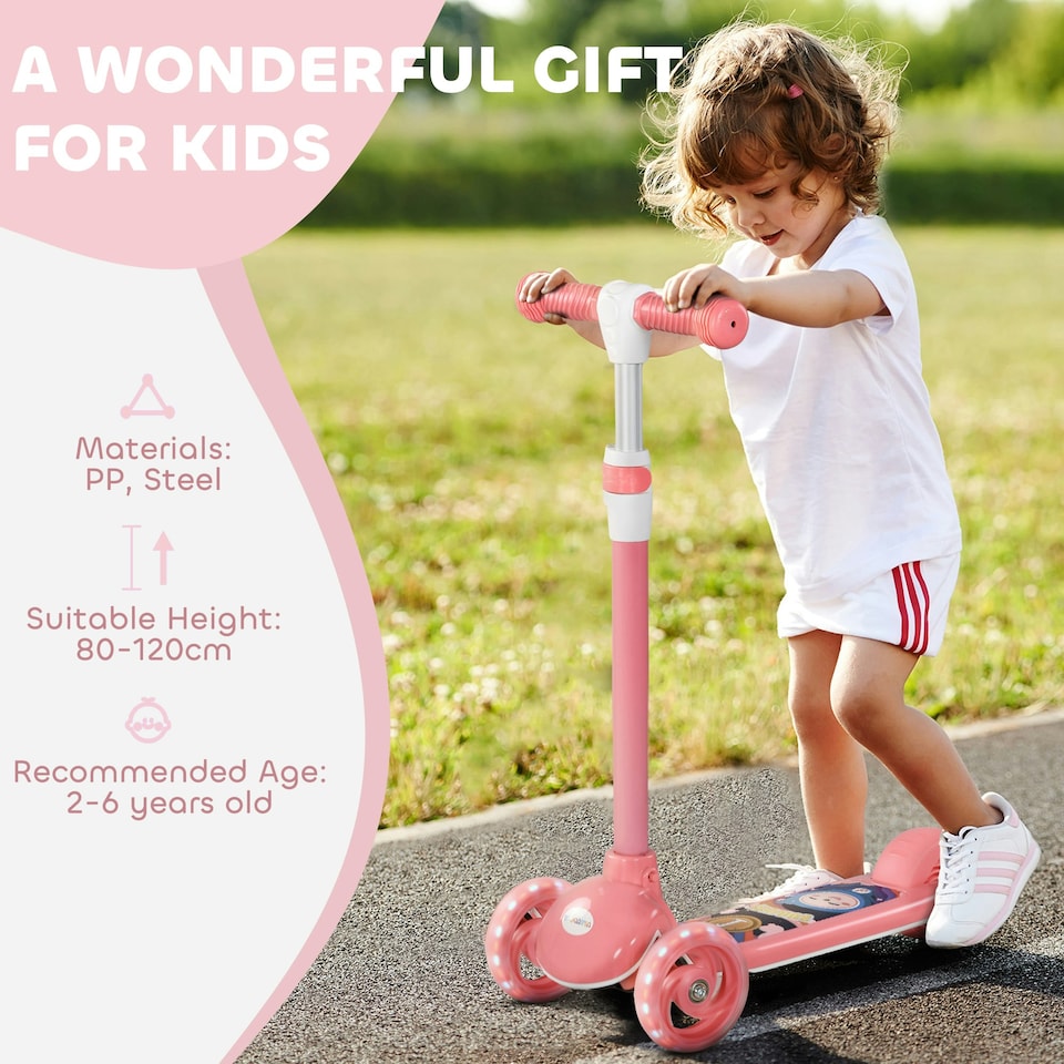 image 1 of AIYAPLAY Kids 3 Wheel Scooter for 2-6 Years Old w/ Adjustable Height, Pink