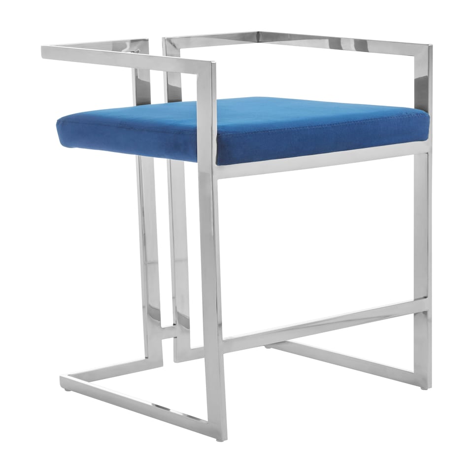 image 1 of Interiors by Premier Blue Velvet Bar Stool with Silver Frame Blue